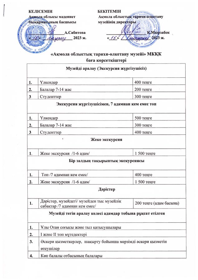 Price list 0
